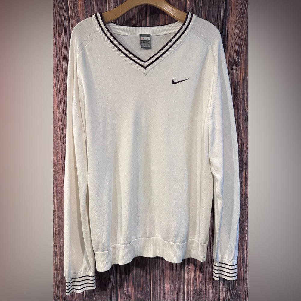 Vintage Nike White Maroon V-Neck Sweater